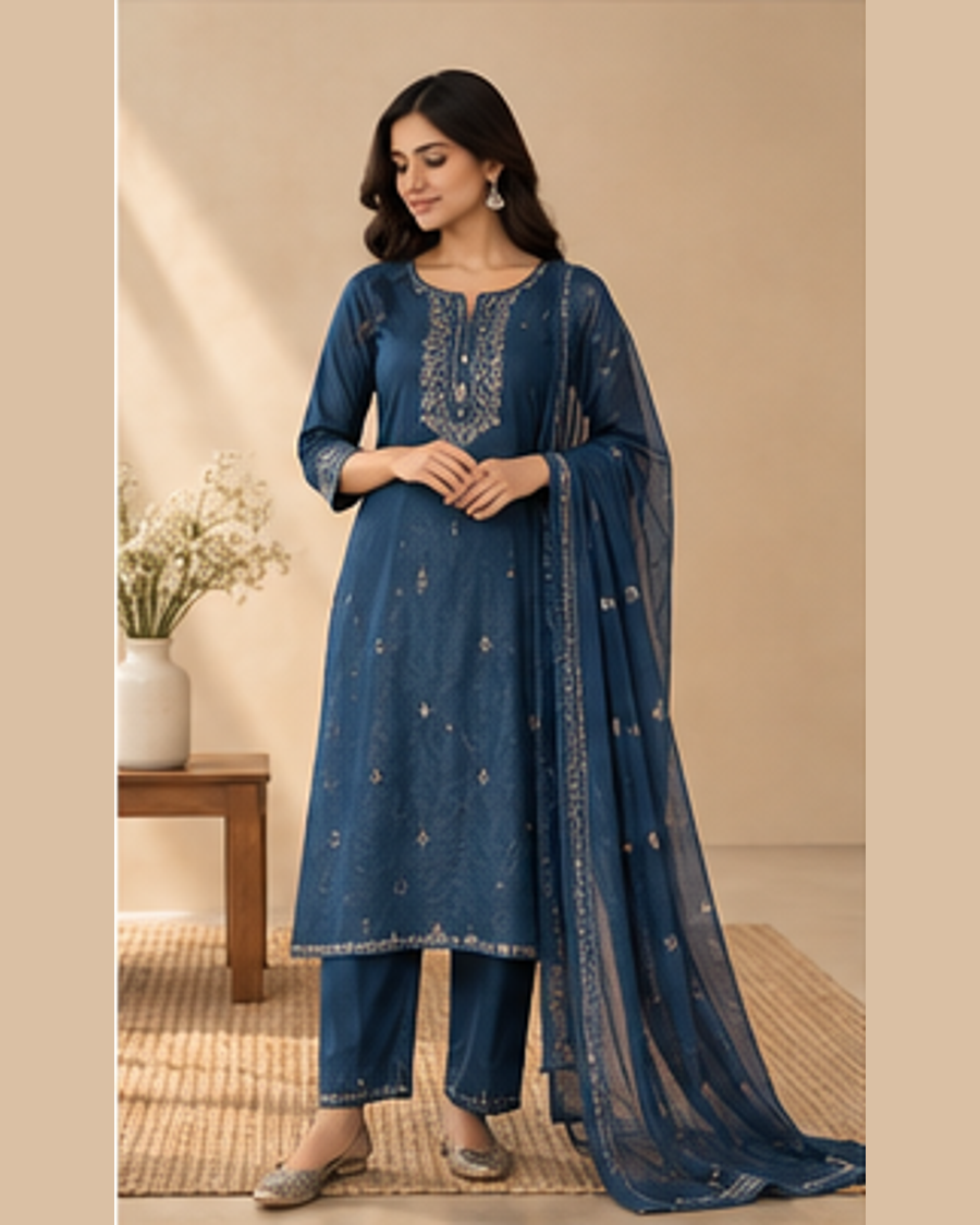 Mahira Indigo Kurta Set front view