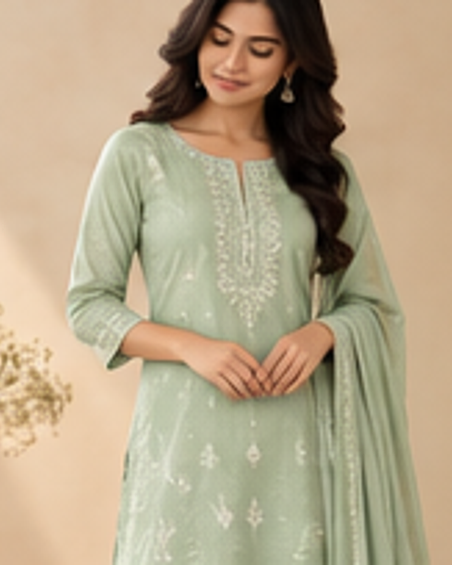 Rhea Mint Daily Kurta fabric and detail view